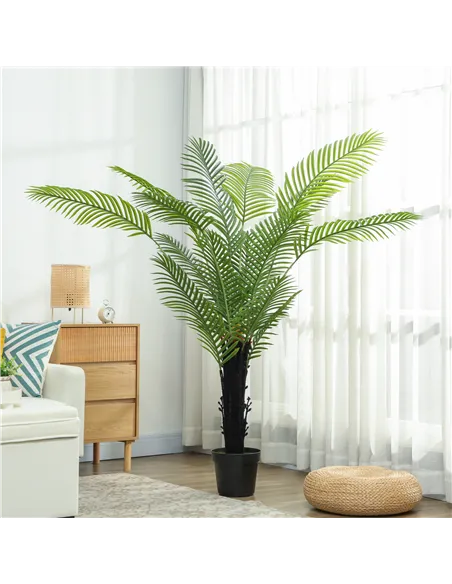 HOMCOM 175cm Artificial Areca Palm Tree with 16 PE Leaves, Decorative Artificial Plant with Plastic Pot and Flocked Soil, Fake P