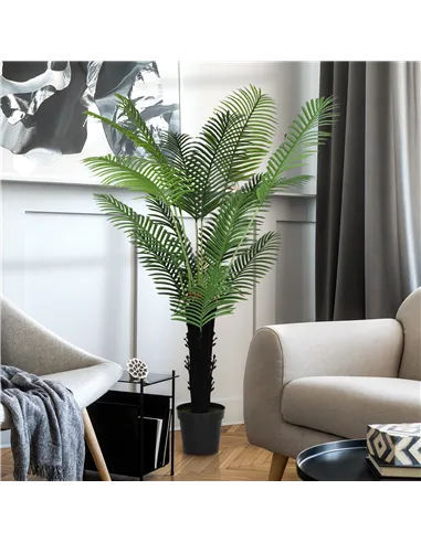 HOMCOM 175cm Artificial Areca Palm Tree with 16 PE Leaves, Decorative Artificial Plant with Plastic Pot and Flocked Soil, Fake P