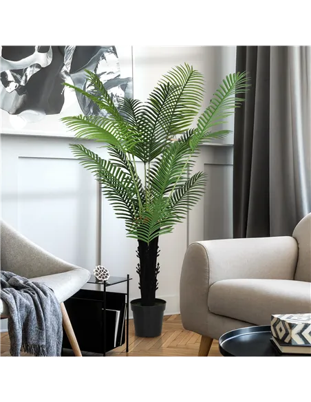 HOMCOM 175cm Artificial Areca Palm Tree with 16 PE Leaves, Decorative Artificial Plant with Plastic Pot and Flocked Soil, Fake P
