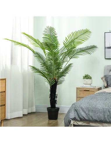 HOMCOM 175cm Artificial Areca Palm Tree with 16 PE Leaves, Decorative Artificial Plant with Plastic Pot and Flocked Soil, Fake P