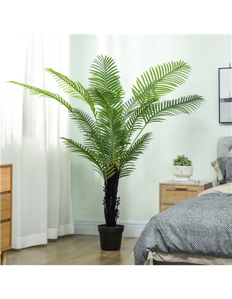 HOMCOM 175cm Artificial Areca Palm Tree with 16 PE Leaves, Decorative Artificial Plant with Plastic Pot and Flocked Soil, Fake P