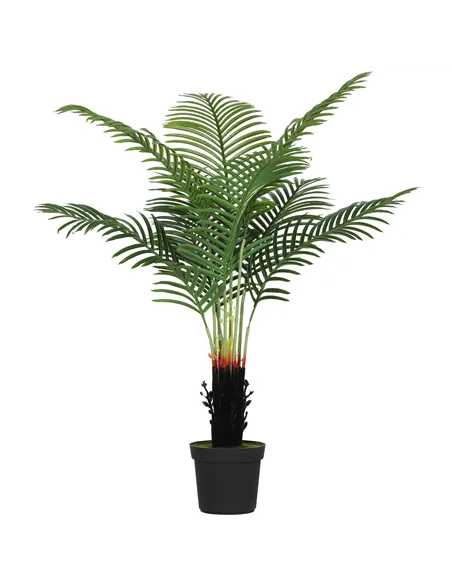 HOMCOM 120cm Artificial Areca Palm Tree with 9 PE Leaves, Decorative Artificial Plant with Plastic Pot and Flocked Soil, Fake Pl