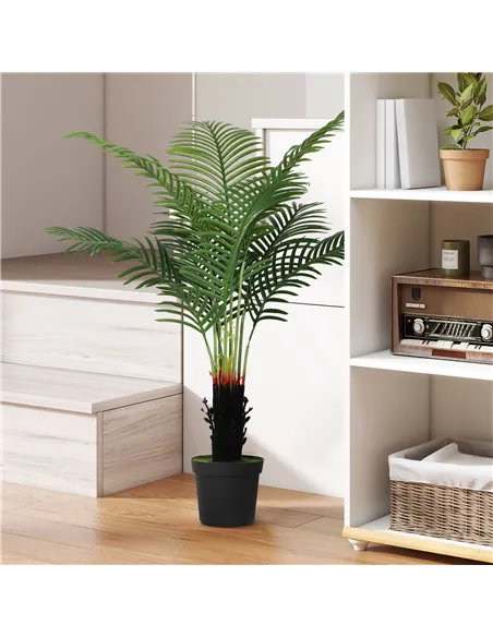 HOMCOM 120cm Artificial Areca Palm Tree with 9 PE Leaves, Decorative Artificial Plant with Plastic Pot and Flocked Soil, Fake Pl