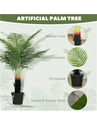 HOMCOM 120cm Artificial Areca Palm Tree with 9 PE Leaves, Decorative Artificial Plant with Plastic Pot and Flocked Soil, Fake Pl