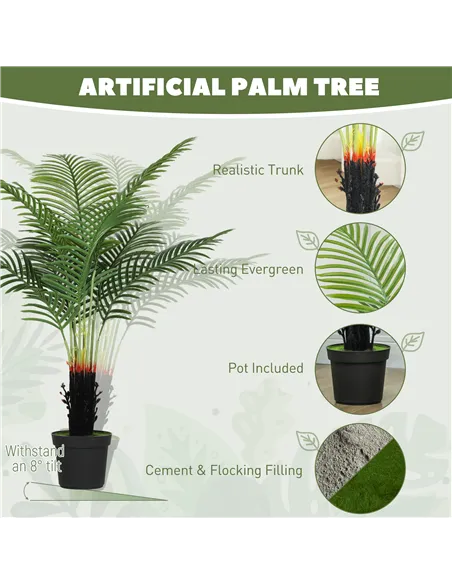 HOMCOM 120cm Artificial Areca Palm Tree with 9 PE Leaves, Decorative Artificial Plant with Plastic Pot and Flocked Soil, Fake Pl