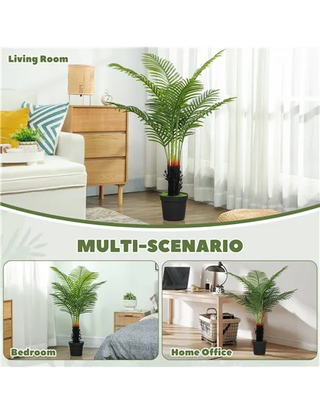 HOMCOM 120cm Artificial Areca Palm Tree with 9 PE Leaves, Decorative Artificial Plant with Plastic Pot and Flocked Soil, Fake Pl