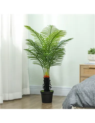 HOMCOM 120cm Artificial Areca Palm Tree with 9 PE Leaves, Decorative Artificial Plant with Plastic Pot and Flocked Soil, Fake Pl