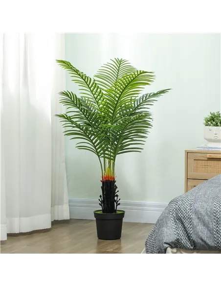 HOMCOM 120cm Artificial Areca Palm Tree with 9 PE Leaves, Decorative Artificial Plant with Plastic Pot and Flocked Soil, Fake Pl