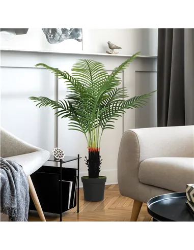 HOMCOM 120cm Artificial Areca Palm Tree with 9 PE Leaves, Decorative Artificial Plant with Plastic Pot and Flocked Soil, Fake Pl