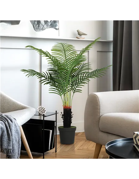 HOMCOM 120cm Artificial Areca Palm Tree with 9 PE Leaves, Decorative Artificial Plant with Plastic Pot and Flocked Soil, Fake Pl