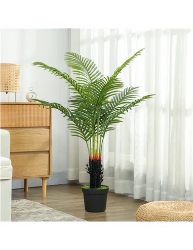 HOMCOM 120cm Artificial Areca Palm Tree with 9 PE Leaves, Decorative Artificial Plant with Plastic Pot and Flocked Soil, Fake Pl