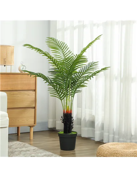 HOMCOM 120cm Artificial Areca Palm Tree with 9 PE Leaves, Decorative Artificial Plant with Plastic Pot and Flocked Soil, Fake Pl