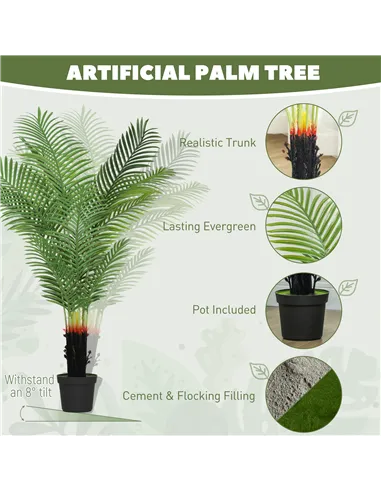 HOMCOM 150cm Artificial Areca Palm Tree with 12 PE Leaves, Decorative Artificial Plant with Plastic Pot and Flocked Soil, Fake P