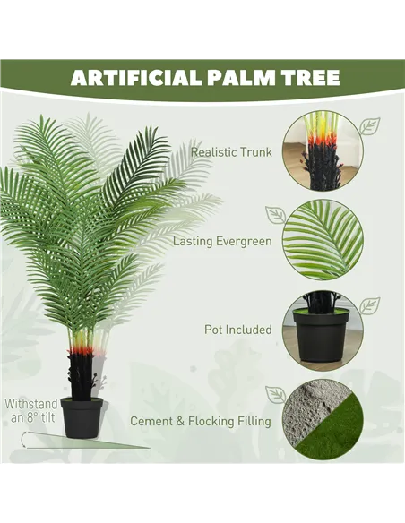 HOMCOM 150cm Artificial Areca Palm Tree with 12 PE Leaves, Decorative Artificial Plant with Plastic Pot and Flocked Soil, Fake P