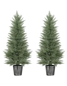 HOMCOM 135cm Artificial Cypress Trees Set of 2, UV Resistant Artificial Plants with Decorative Pot, Fake Plants for Indoor Outdo