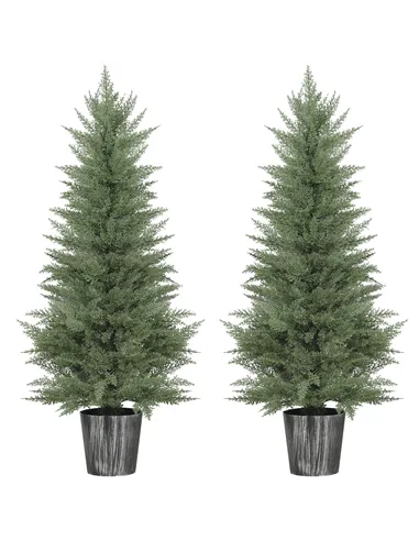 HOMCOM 135cm Artificial Cypress Trees Set of 2, UV Resistant Artificial Plants with Decorative Pot, Fake Plants for Indoor Outdo