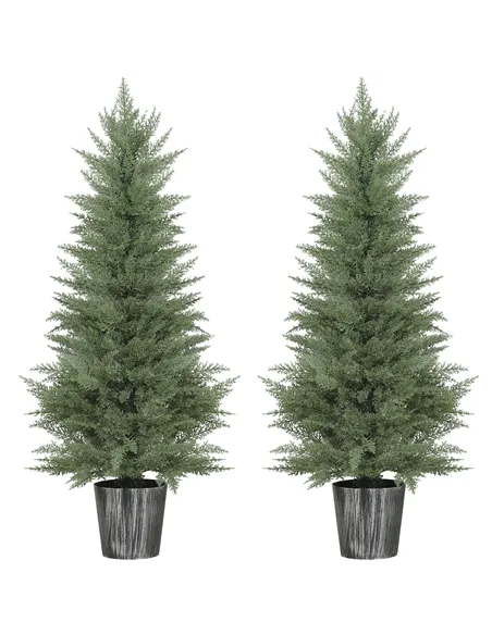 HOMCOM 135cm Artificial Cypress Trees Set of 2, UV Resistant Artificial Plants with Decorative Pot, Fake Plants for Indoor Outdo