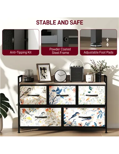 HOMCOM 5-Drawer Chest of Drawers - White