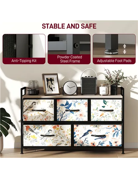 HOMCOM 5-Drawer Chest of Drawers - White