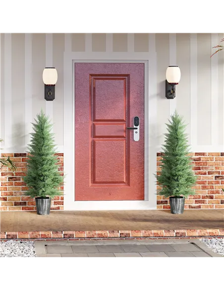 HOMCOM 135cm Artificial Cypress Trees Set of 2, UV Resistant Artificial Plants with Decorative Pot, Fake Plants for Indoor Outdo