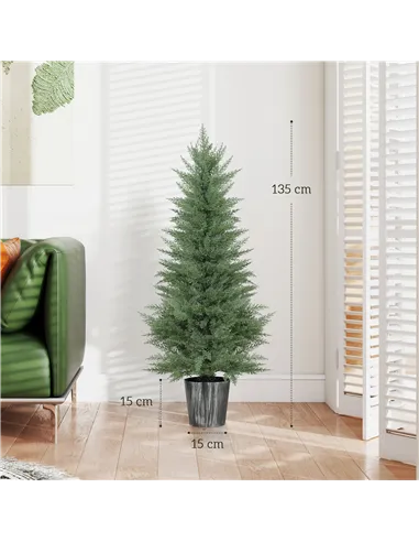 HOMCOM 135cm Artificial Cypress Trees Set of 2, UV Resistant Artificial Plants with Decorative Pot, Fake Plants for Indoor Outdo