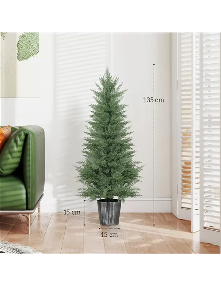 HOMCOM 135cm Artificial Cypress Trees Set of 2, UV Resistant Artificial Plants with Decorative Pot, Fake Plants for Indoor Outdo