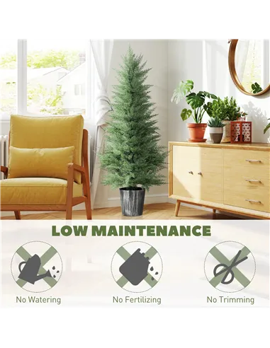 HOMCOM 135cm Artificial Cypress Trees Set of 2, UV Resistant Artificial Plants with Decorative Pot, Fake Plants for Indoor Outdo