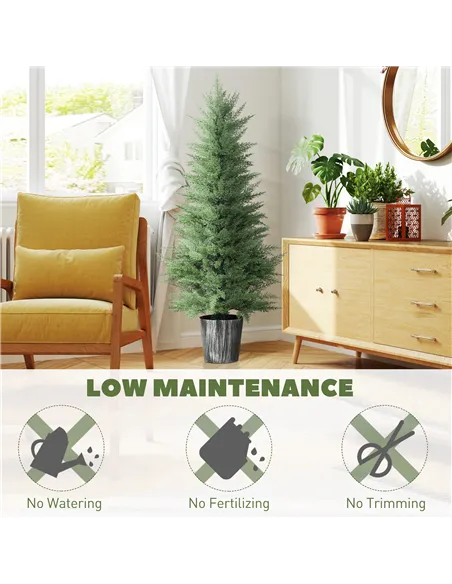 HOMCOM 135cm Artificial Cypress Trees Set of 2, UV Resistant Artificial Plants with Decorative Pot, Fake Plants for Indoor Outdo