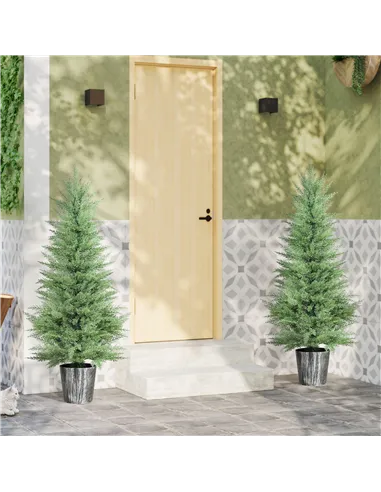 HOMCOM 135cm Artificial Cypress Trees Set of 2, UV Resistant Artificial Plants with Decorative Pot, Fake Plants for Indoor Outdo