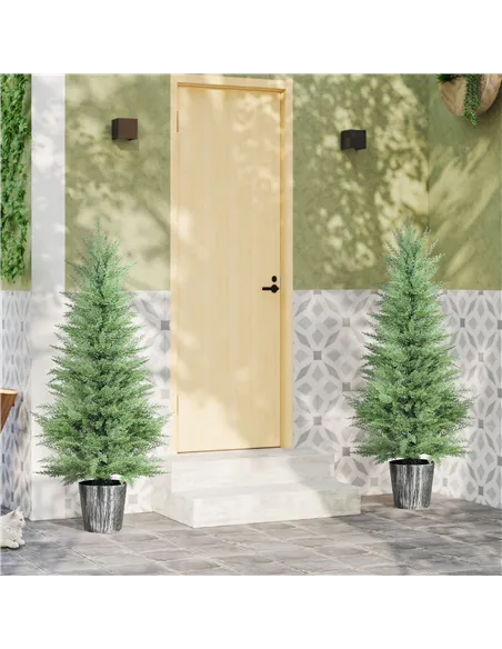 HOMCOM 135cm Artificial Cypress Trees Set of 2, UV Resistant Artificial Plants with Decorative Pot, Fake Plants for Indoor Outdo