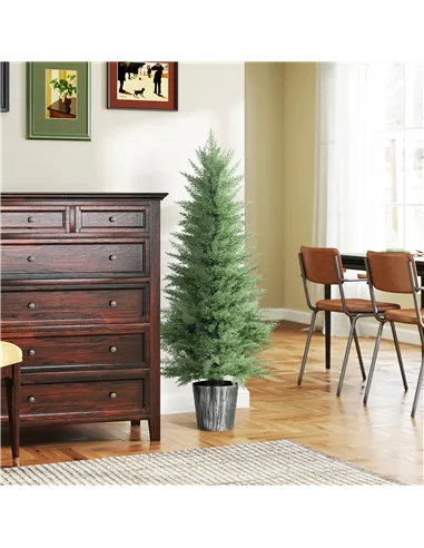 HOMCOM 135cm Artificial Cypress Trees Set of 2, UV Resistant Artificial Plants with Decorative Pot, Fake Plants for Indoor Outdo