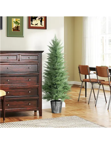 HOMCOM 135cm Artificial Cypress Trees Set of 2, UV Resistant Artificial Plants with Decorative Pot, Fake Plants for Indoor Outdo