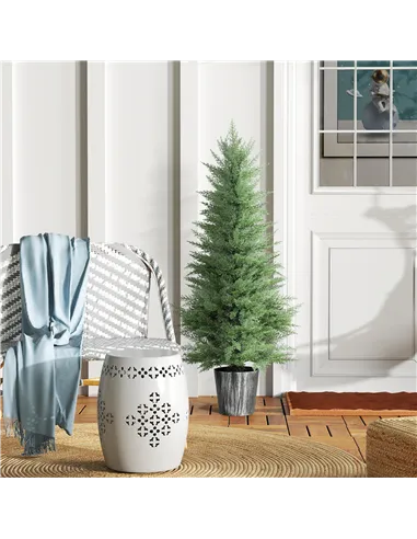 HOMCOM 135cm Artificial Cypress Trees Set of 2, UV Resistant Artificial Plants with Decorative Pot, Fake Plants for Indoor Outdo