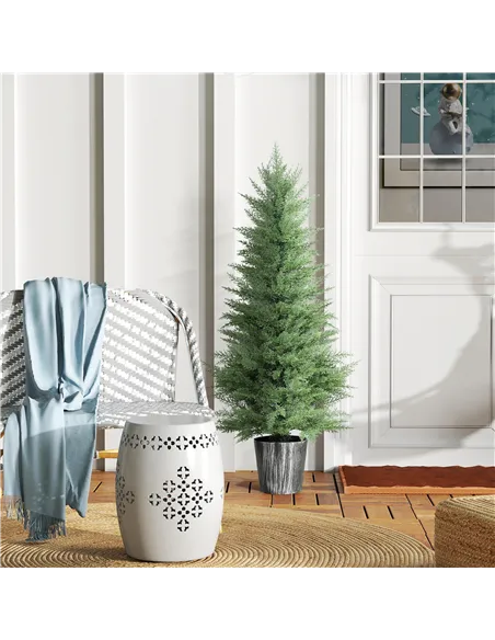 HOMCOM 135cm Artificial Cypress Trees Set of 2, UV Resistant Artificial Plants with Decorative Pot, Fake Plants for Indoor Outdo