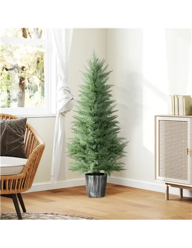 HOMCOM 135cm Artificial Cypress Trees Set of 2, UV Resistant Artificial Plants with Decorative Pot, Fake Plants for Indoor Outdo
