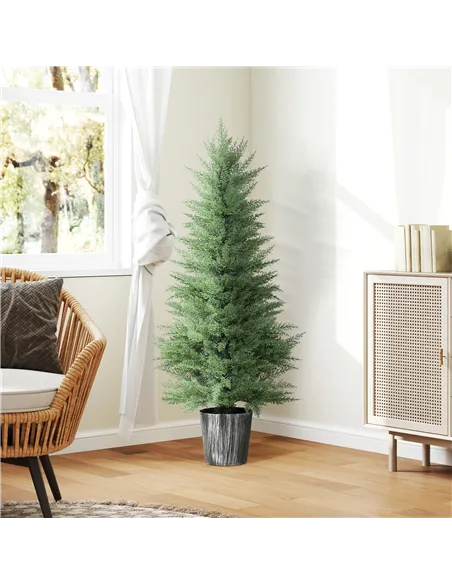 HOMCOM 135cm Artificial Cypress Trees Set of 2, UV Resistant Artificial Plants with Decorative Pot, Fake Plants for Indoor Outdo