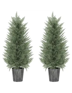 HOMCOM 90cm Artificial Cypress Trees Set of 2, UV Resistant Artificial Plants with Decorative Pot, Fake Plants for Indoor Outdoo
