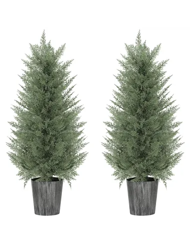 HOMCOM 90cm Artificial Cypress Trees Set of 2, UV Resistant Artificial Plants with Decorative Pot, Fake Plants for Indoor Outdoo