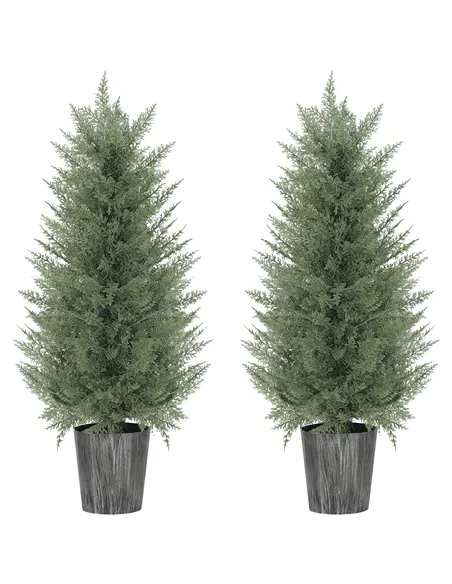 HOMCOM 90cm Artificial Cypress Trees Set of 2, UV Resistant Artificial Plants with Decorative Pot, Fake Plants for Indoor Outdoo