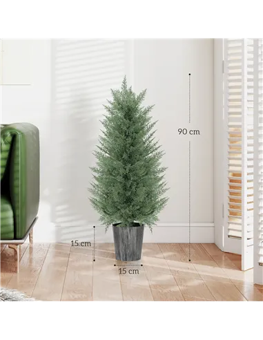 HOMCOM 90cm Artificial Cypress Trees Set of 2, UV Resistant Artificial Plants with Decorative Pot, Fake Plants for Indoor Outdoo