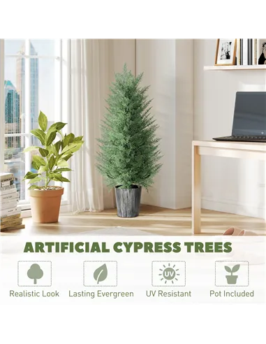 HOMCOM 90cm Artificial Cypress Trees Set of 2, UV Resistant Artificial Plants with Decorative Pot, Fake Plants for Indoor Outdoo