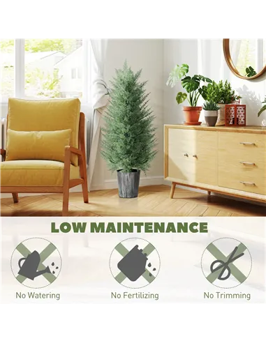 HOMCOM 90cm Artificial Cypress Trees Set of 2, UV Resistant Artificial Plants with Decorative Pot, Fake Plants for Indoor Outdoo