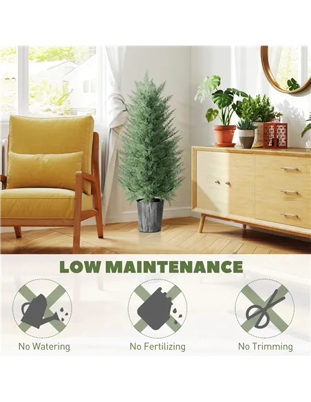 HOMCOM 90cm Artificial Cypress Trees Set of 2, UV Resistant Artificial Plants with Decorative Pot, Fake Plants for Indoor Outdoo