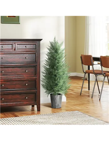 HOMCOM 90cm Artificial Cypress Trees Set of 2, UV Resistant Artificial Plants with Decorative Pot, Fake Plants for Indoor Outdoo