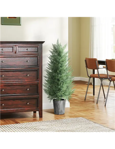 HOMCOM 90cm Artificial Cypress Trees Set of 2, UV Resistant Artificial Plants with Decorative Pot, Fake Plants for Indoor Outdoo