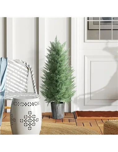 HOMCOM 90cm Artificial Cypress Trees Set of 2, UV Resistant Artificial Plants with Decorative Pot, Fake Plants for Indoor Outdoo