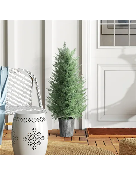 HOMCOM 90cm Artificial Cypress Trees Set of 2, UV Resistant Artificial Plants with Decorative Pot, Fake Plants for Indoor Outdoo