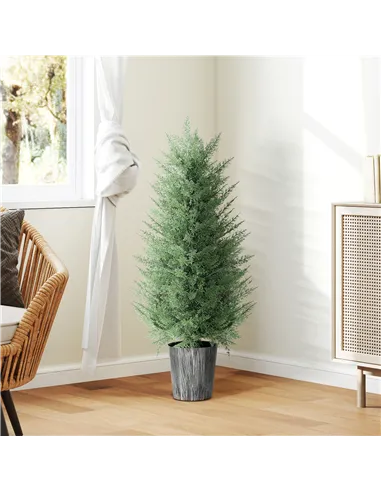 HOMCOM 90cm Artificial Cypress Trees Set of 2, UV Resistant Artificial Plants with Decorative Pot, Fake Plants for Indoor Outdoo