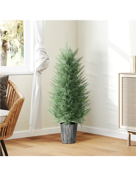 HOMCOM 90cm Artificial Cypress Trees Set of 2, UV Resistant Artificial Plants with Decorative Pot, Fake Plants for Indoor Outdoo