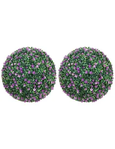 HOMCOM Set of Two Artificial Boxwood Balls Plants - Purple
